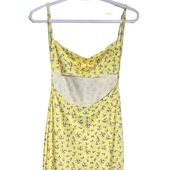 NWOT | Yellow Floral Print Cowl Neck Backless Open Back Slip Maxi Dress | Medium - Picture 3 of 6